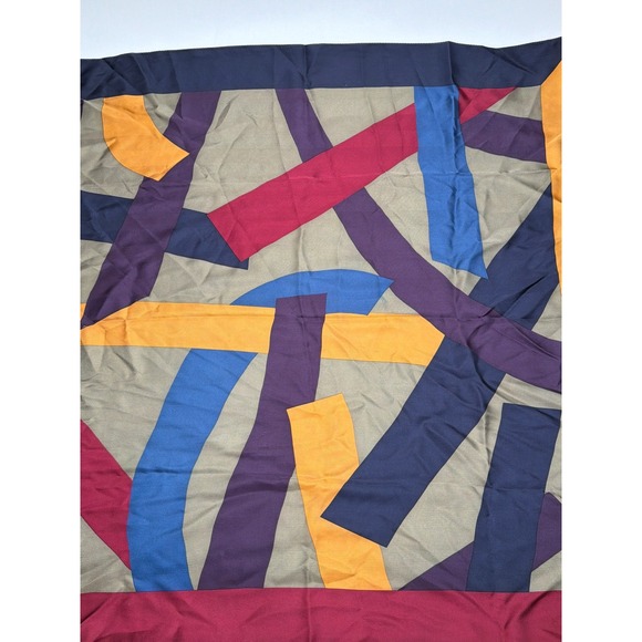 Accessories - Vintage Geometric Abstract Square Silk Scarf Multicolor Colorblock 34x34 Large